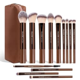 MAANGE 13pcs Professional Makeup Brush Set with Pouch - Brown thumbnail 1