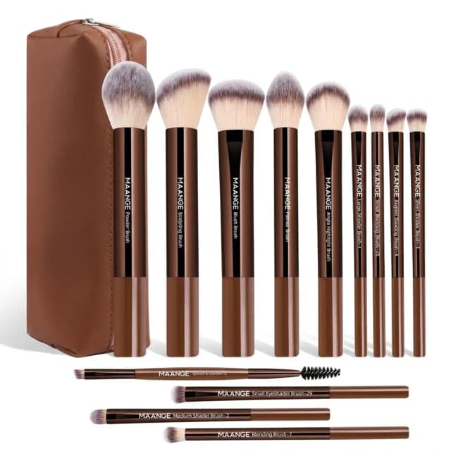 MAANGE 13pcs Professional Makeup Brush Set with Pouch - Brown