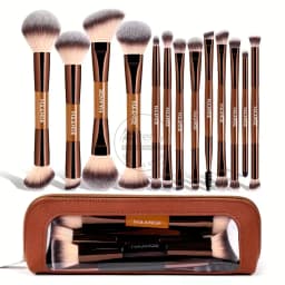 MAANGE 13pcs Dual-Ended Professional Makeup Brush Set with Storage Pouch - Brown thumbnail 1