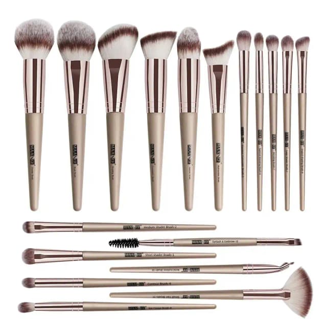 MAANGE 18pcs Professional Face & Eye Makeup Brush Set - Rose Gold