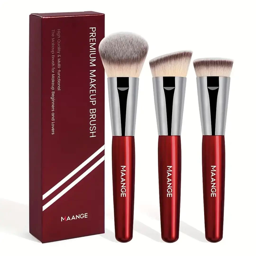 MAANGE 3pcs Red Face Makeup Brush Set with Box