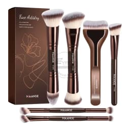 MAANGE 6pcs Double-Ended Professional & Beginner Makeup Brush Set with Kabuki Brush - Brown thumbnail 1