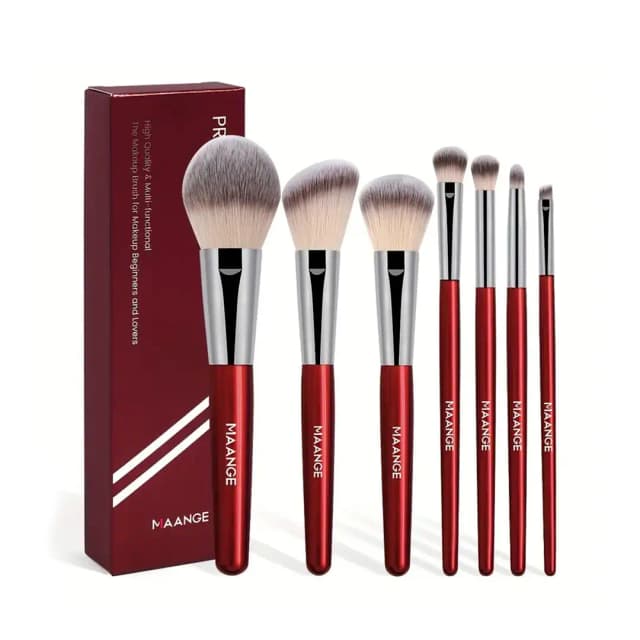 MMAANGE 7pcs Professional Red Makeup Brush Set with Box