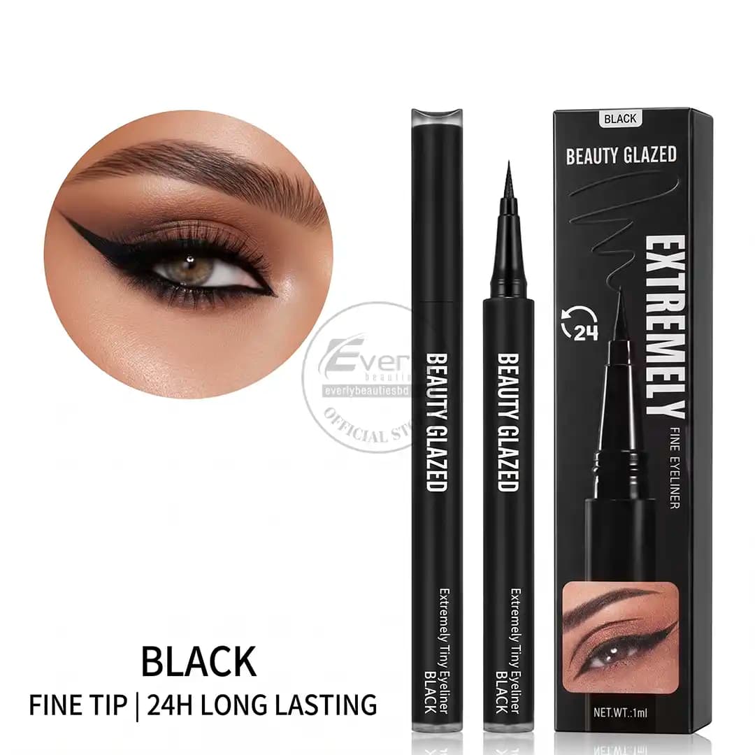 Beauty Glazed Extremely Tiny Pen Eyeliner Black - Waterproof Ultra Fine Quick Dry 1g