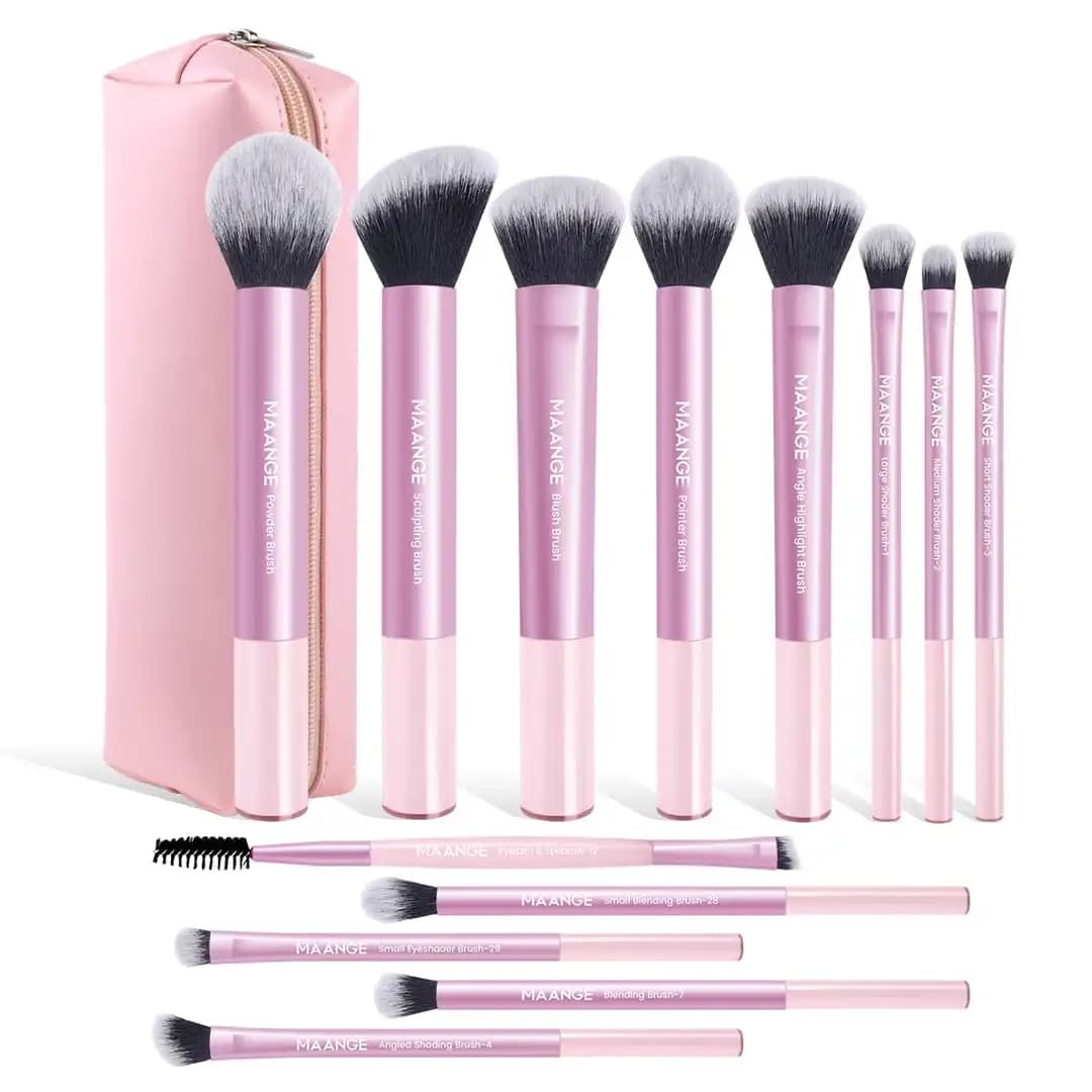 MAANGE 13pcs Professional Makeup Brush Set with Pouch - Pink