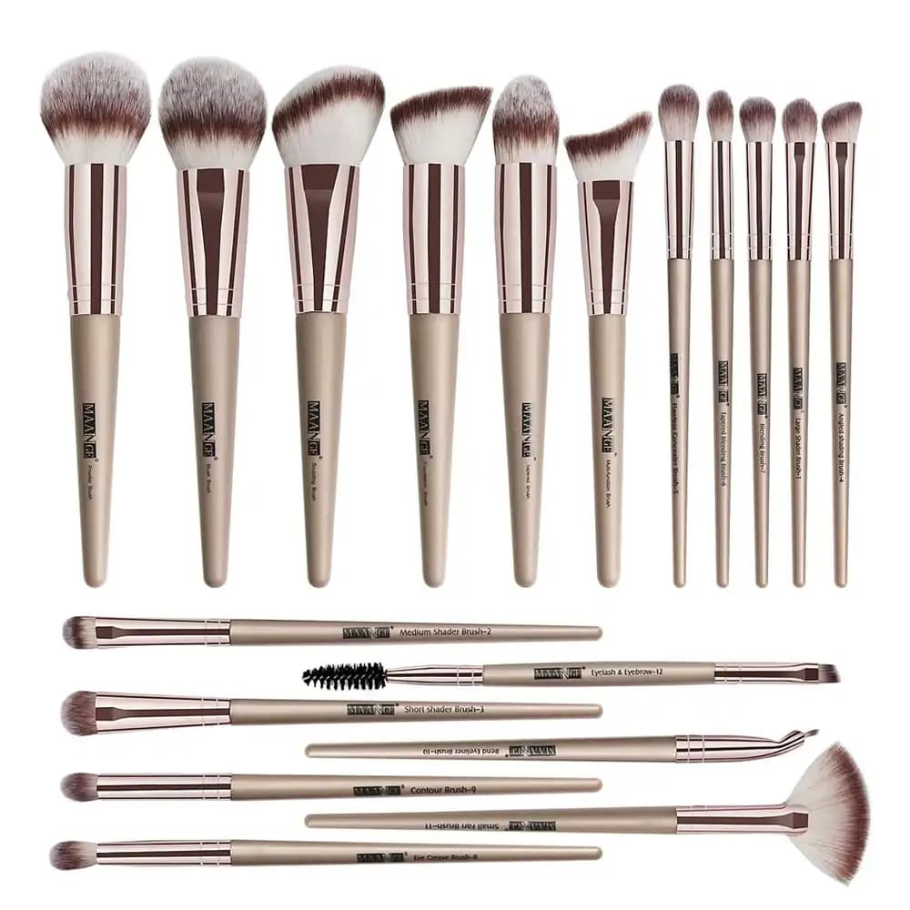 MAANGE 18pcs Professional Face & Eye Makeup Brush Set - Rose Gold