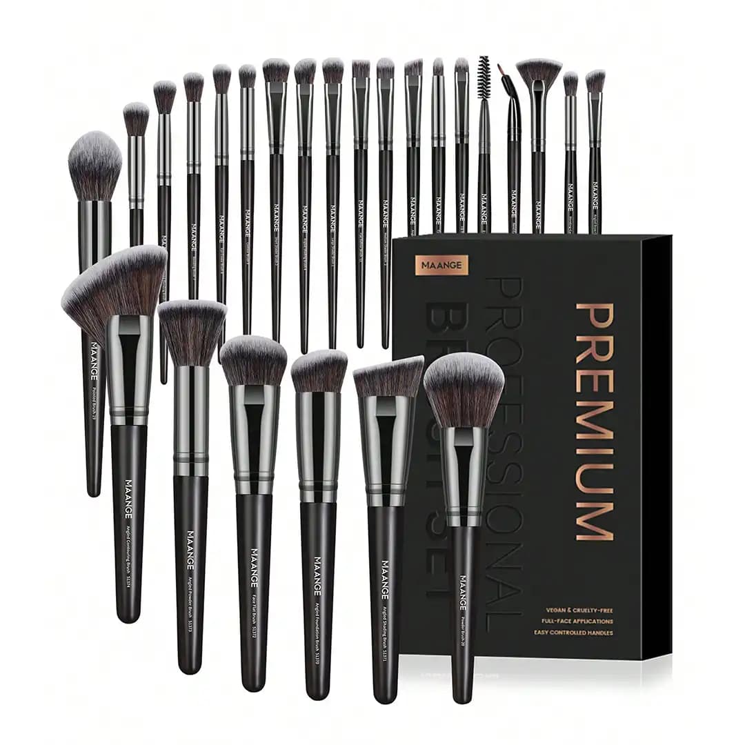 MAANGE 25Pcs Professional Premium Makeup Brush Set - Black