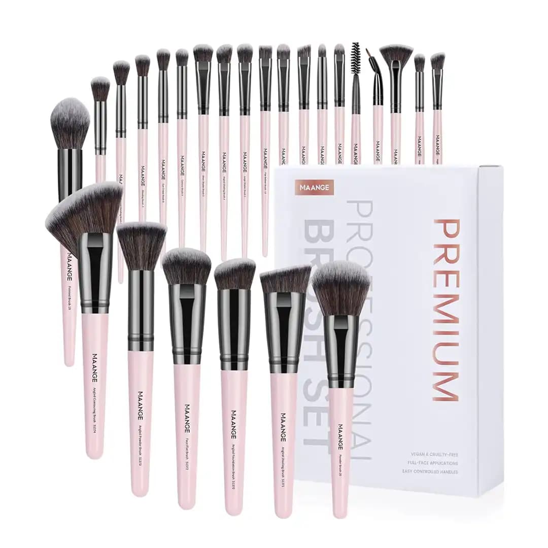 MAANGE 25Pcs Professional Premium Makeup Brush Set - Pink