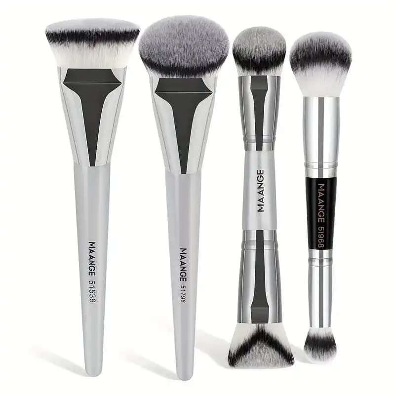 MAANGE 4pcs Silver Face Makeup Brush Set