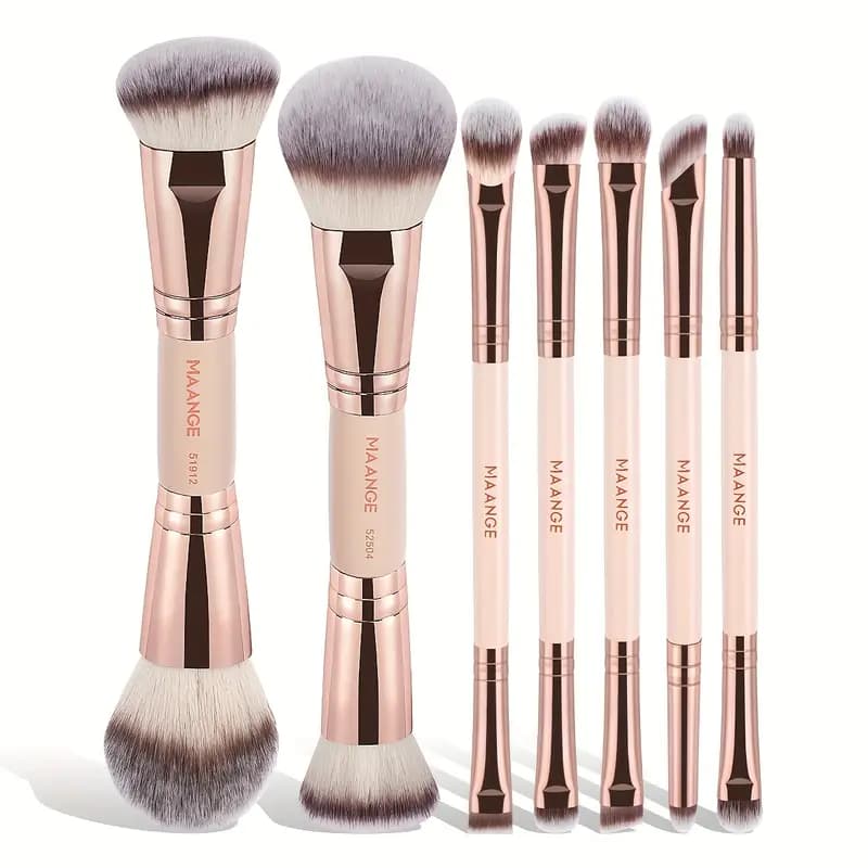 Maange 7pcs Double Head Face & eye Brush Set - Rose Gold