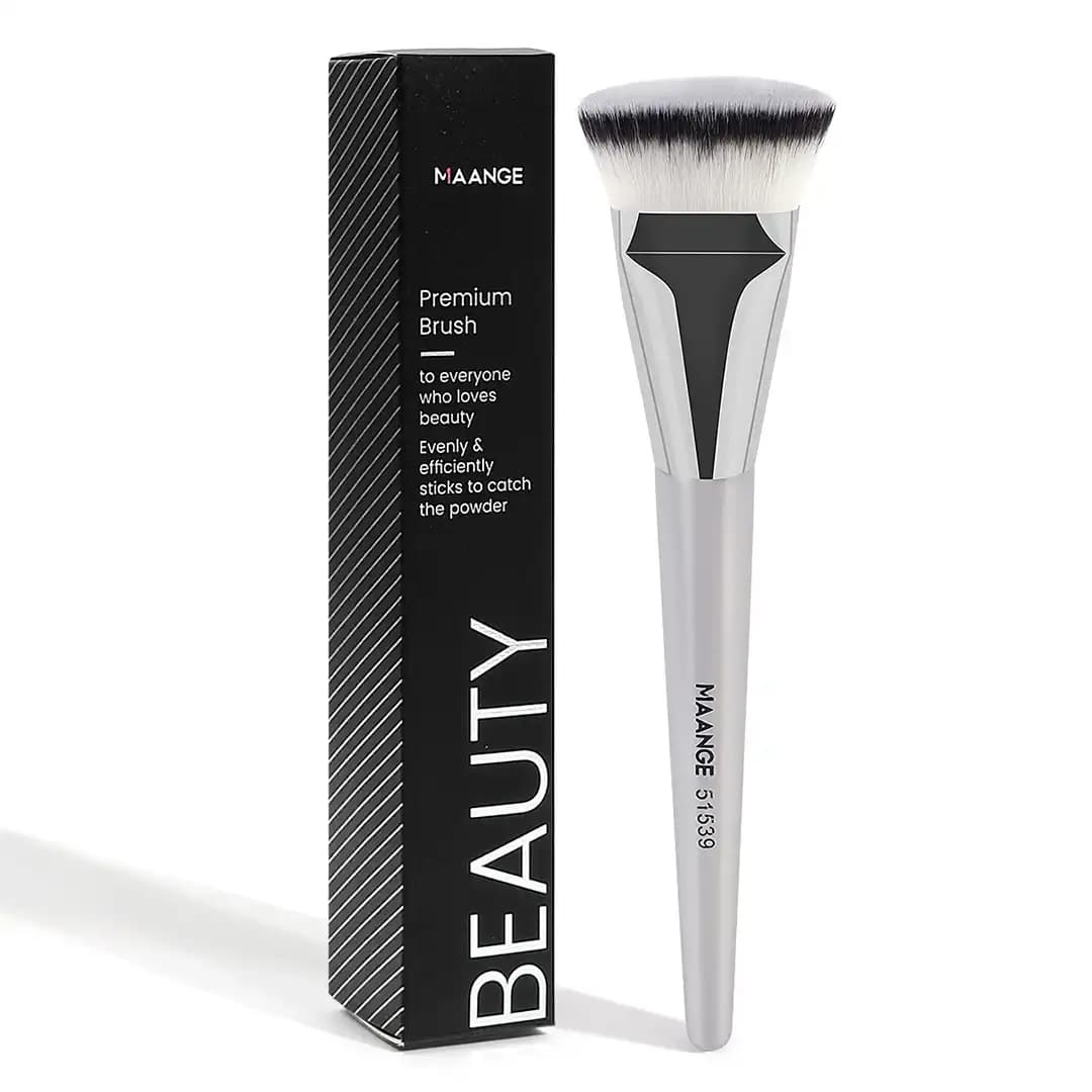 MAANGE 1pcs Silver Flat Top Foundation Brush with Box
