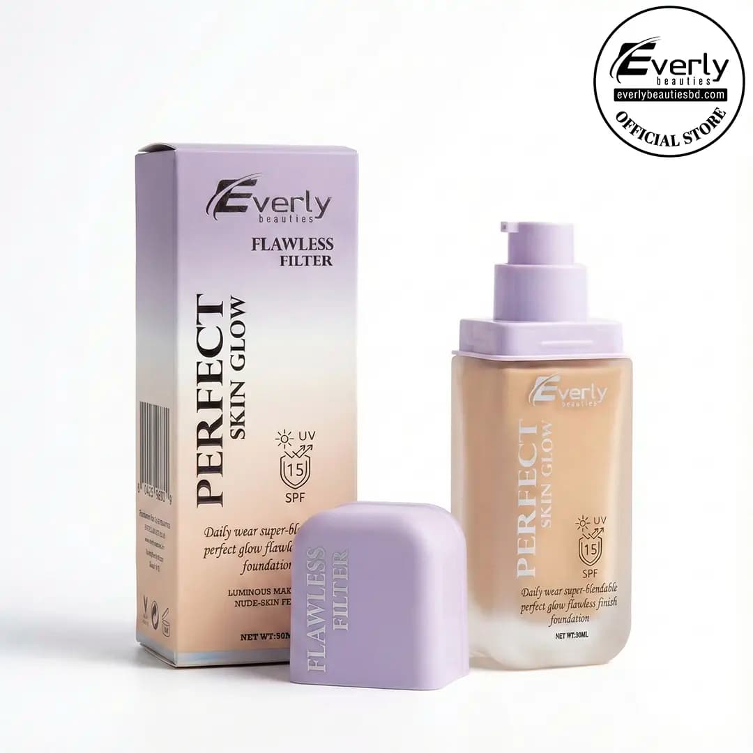 Everly Beauties Perfect Skin Glow Foundation SPF 15 – Lightweight Dewy Finish, Hydrating