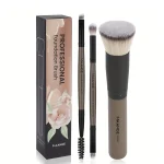MAANGE 3Pcs Professional Makeup Brush Set – Foundation, Eyebrow & Blending Brushes | Soft Synthetic Bristles for Flawless Face & Eye Makeup