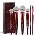 MAANGE 6Pcs Professional Face & Eye Makeup Brush Set - Red Edition (MAG52534R+ZH)