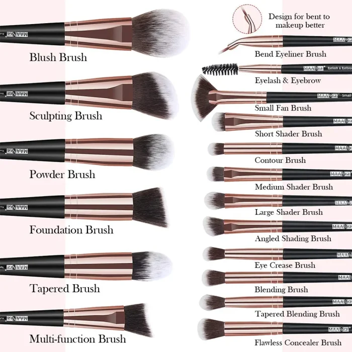 MAANGE 18Pcs Face & Eye Professional Makeup Brushes Set - Black - Image 3