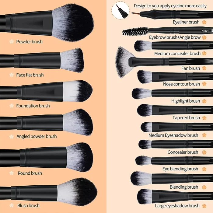 MAANGE 18Pcs Professional Makeup The Brush Set - Black - Image 2