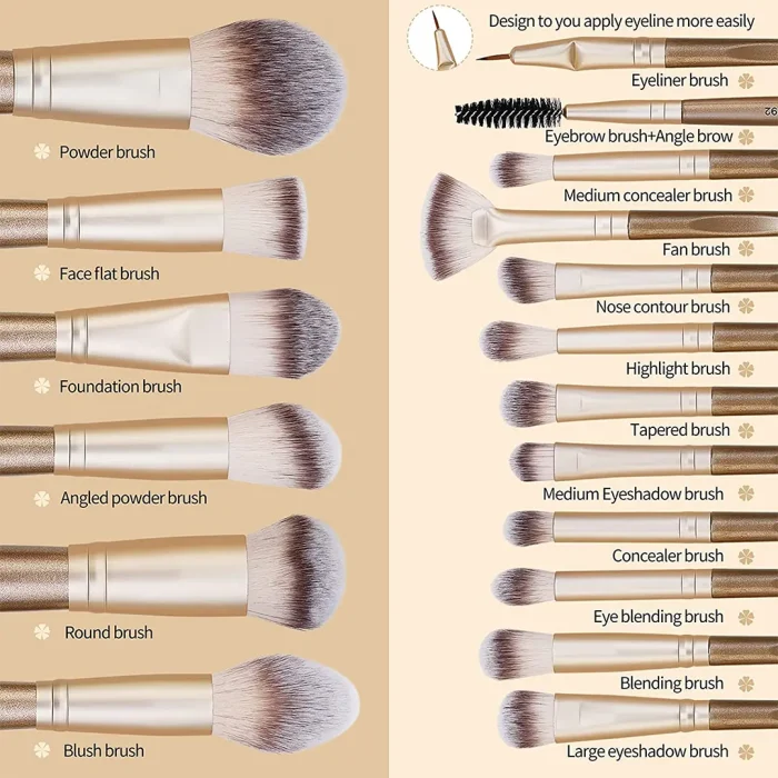 MAANGE 18Pcs Professional Makeup The Brush Set - Golden - Image 3