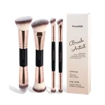 MAANGE 4Pcs Professional Makeup Brush Set – Black | 4 Double-Ended Brushes (8-in-1) | Premium Synthetic Bristles, Flawless Finish, Multifunctional Brushes for Liquid, Cream & Powder Foundation