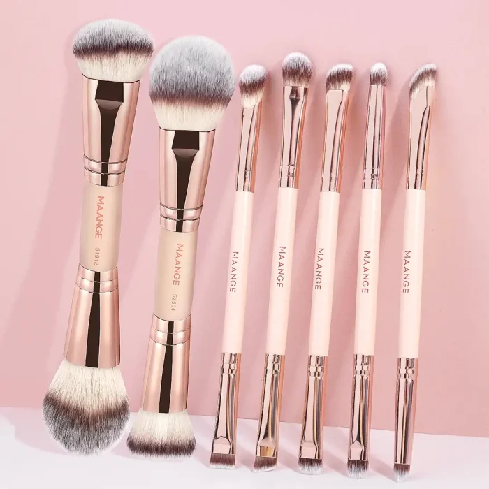 MAANGE 7 Pcs Double-Ended Makeup Brush Set – Foundation, Powder, Blush & Eyeshadow Brushes for Face & Eye Makeup HZS2500731-X - Image 2