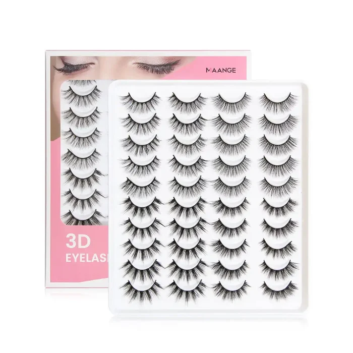 MAANGE 20 Pairs False Eyelashes Set Pink Box - Natural & Dramatic Look, Reusable Soft & Fluffy Lashes, Lightweight, Comfortable & Easy to Apply for Everyday Wear & Special Occasions - Image 1