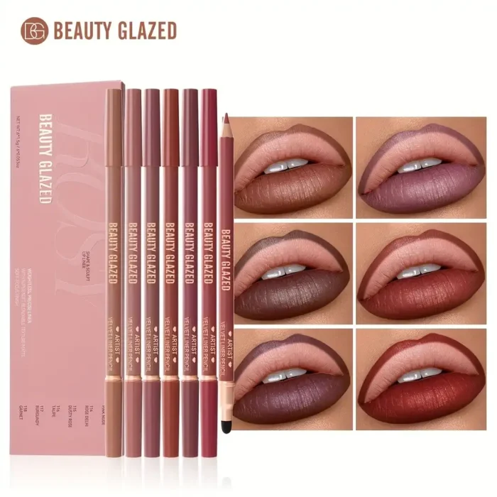 Beauty Glazed 6 Pcs Matte Lip Liner Set – Long-Lasting, Smudge-Proof, Waterproof Lip Pencils | Creamy Texture & Highly Pigmented for Smooth Lip Definition - Image 1