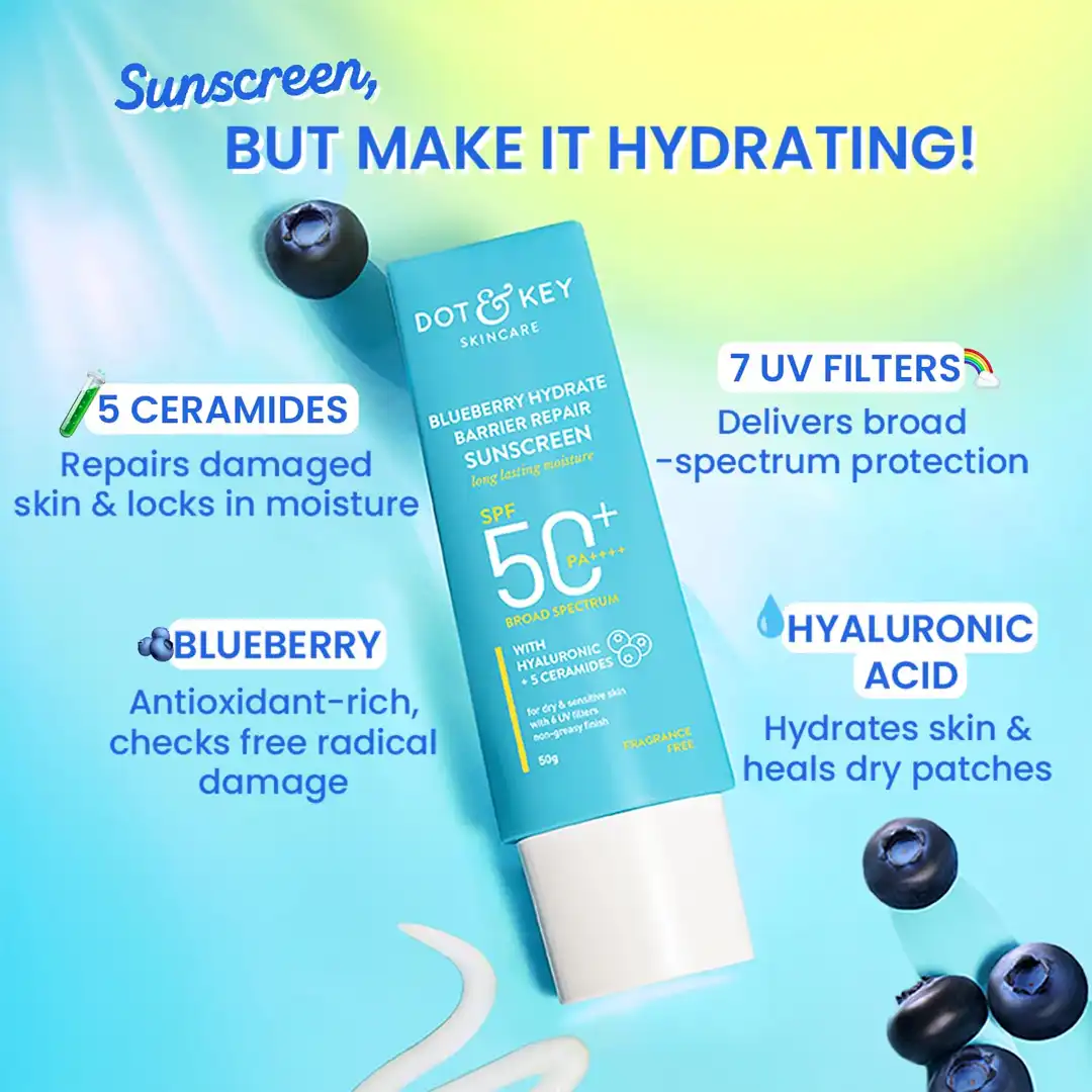blueberry2 Dot & Key Blueberry Barrier Repair Hydrating Sunscreen SPF 50+ PA++++ | For Dry & Sensitive Skin | Non-Greasy, No White Cast – 80g - Image 3