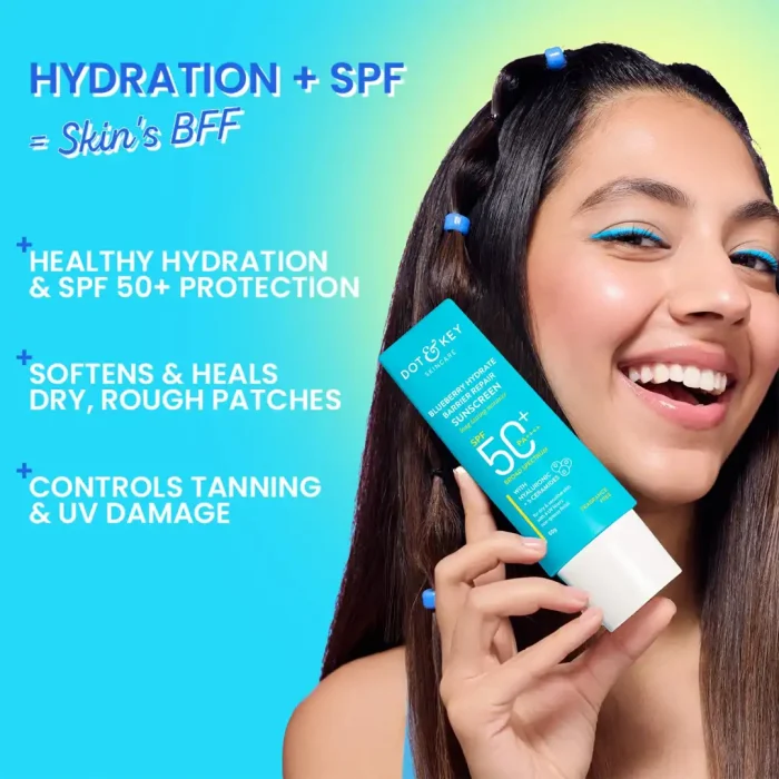 Dot & Key Blueberry Barrier Repair Hydrating Sunscreen SPF 50+ PA++++ | For Dry & Sensitive Skin | Non-Greasy, No White Cast – 80g - Image 2