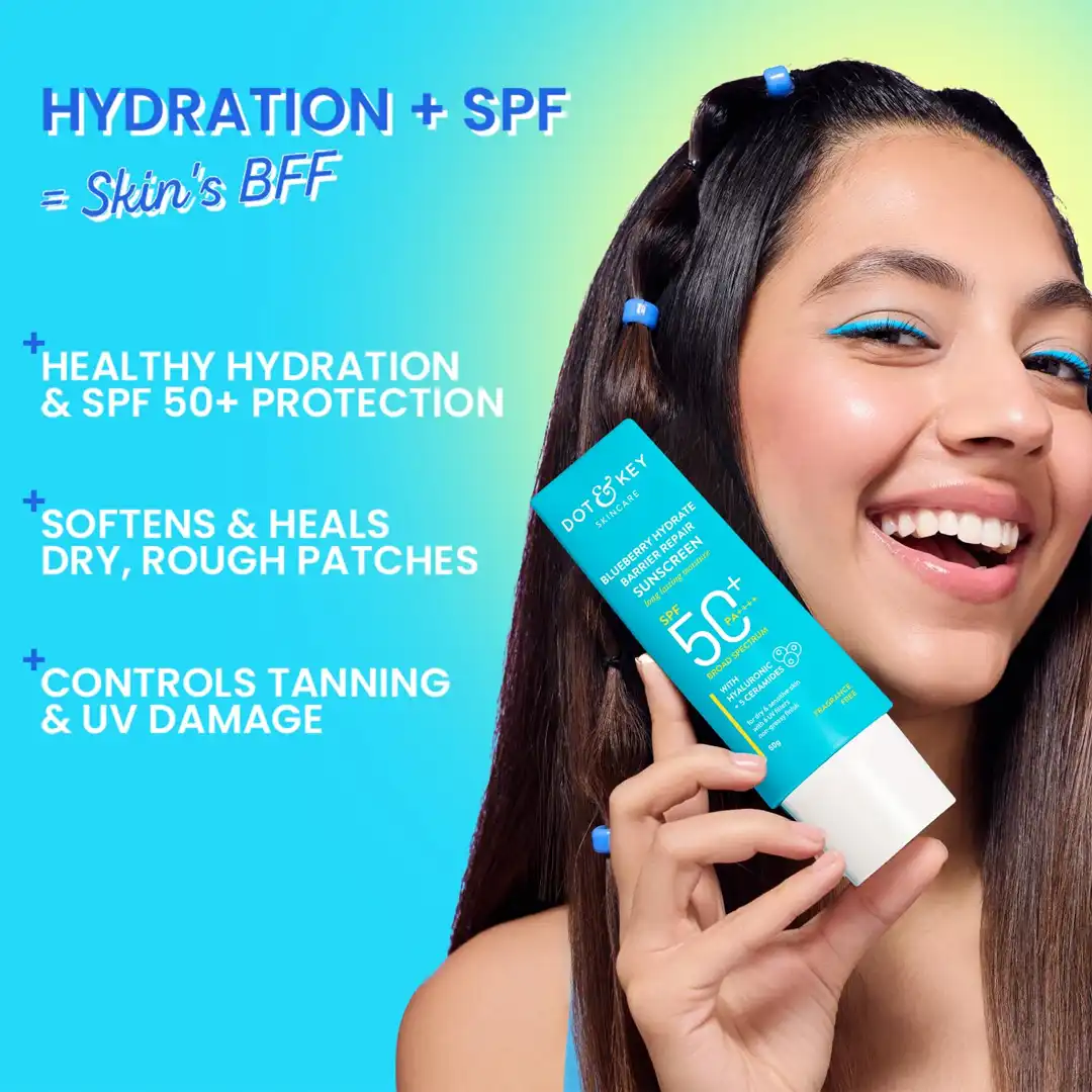 blueberry3 Dot & Key Blueberry Barrier Repair Hydrating Sunscreen SPF 50+ PA++++ | For Dry & Sensitive Skin | Non-Greasy, No White Cast – 80g - Image 2