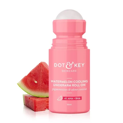 Dot & Key Watermelon Cooling Underarm Roll On | 4% AHA + BHA | Odour & Sweat Control | Fresh Aqua Fragrance – 50ml