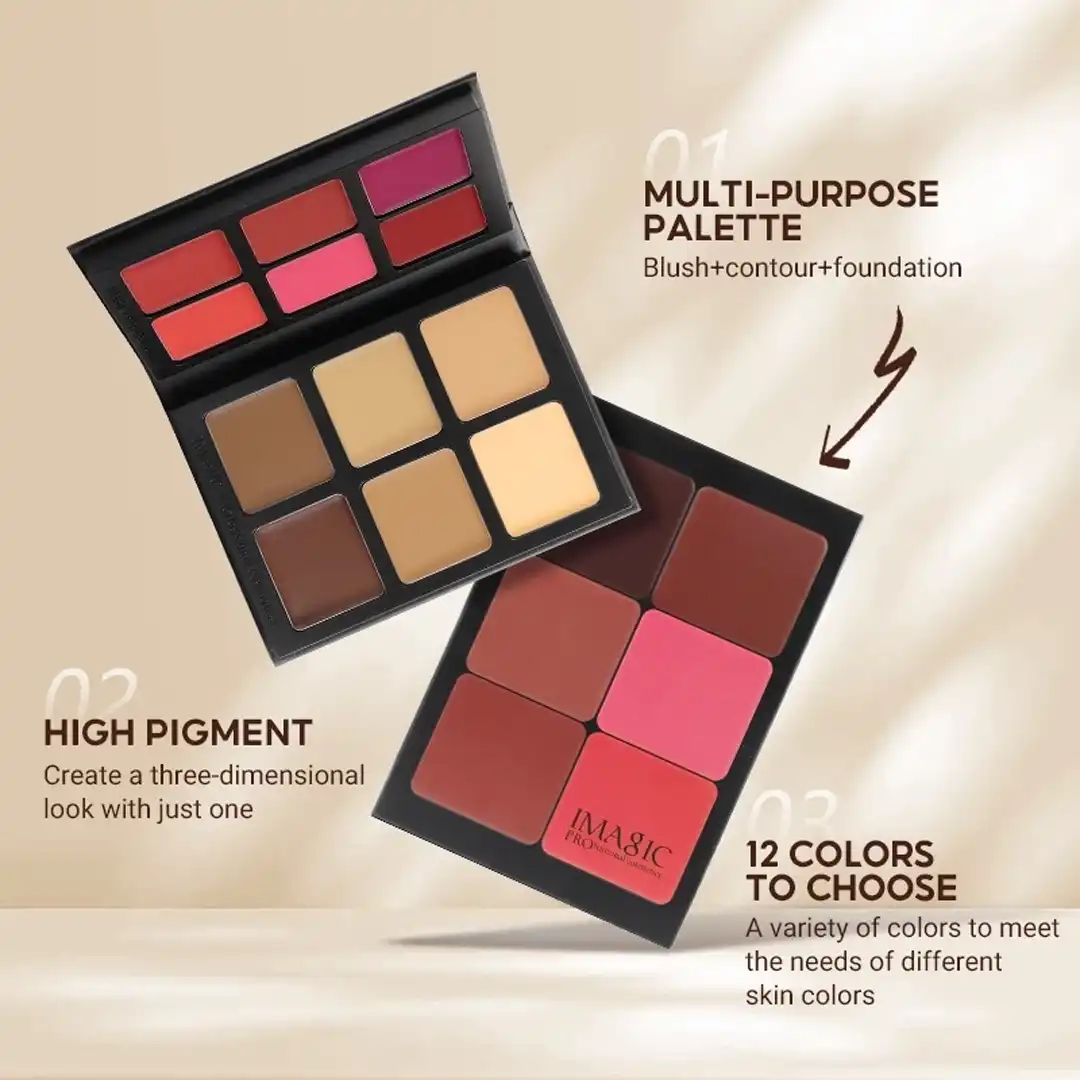 cream blush2 IMAGIC Professional Blush, Contour & Concealer Palette | 12 Cream Shades | Long-Lasting, Blendable & Waterproof – All Skin Types - Image 2