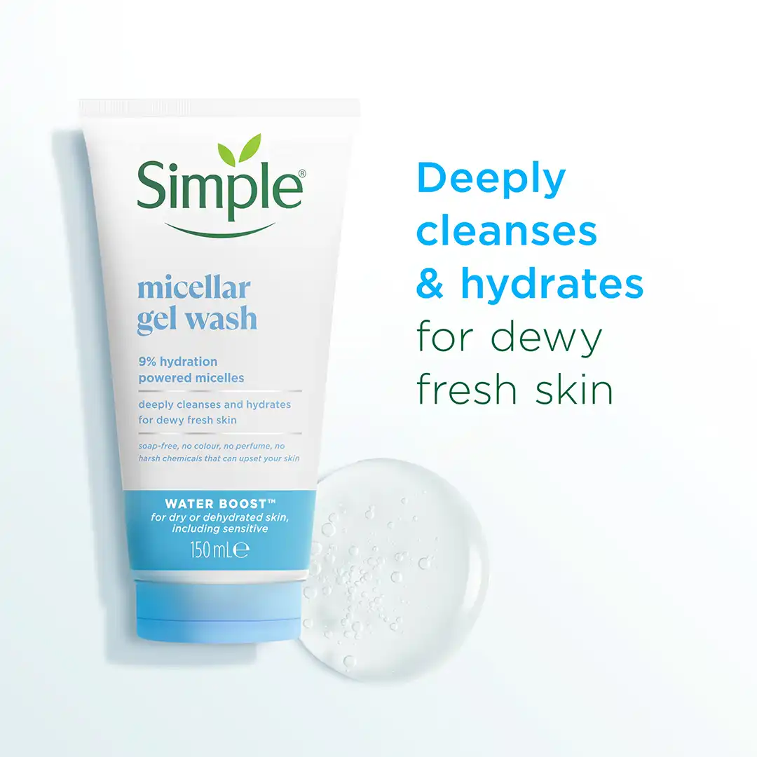 micellar gel wash1 Simple Water Boost Micellar Facial Gel Wash | Hydrating, Soap-Free Cleanser | For Dry & Dehydrated Skin – 150ml - Image 3