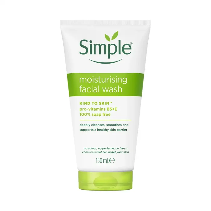 Simple Kind to Skin Moisturising Face Wash | With Vitamin E & Pro-Vitamin B5 | Gentle, Soap-Free Cleanser for Dry & Sensitive Skin – 150ml - Image 1