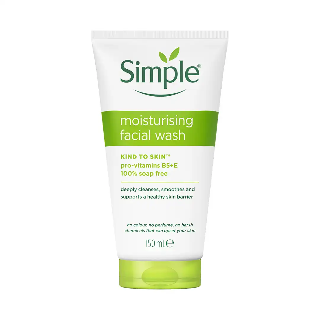 moisturizing Simple Kind to Skin Moisturising Face Wash | With Vitamin E & Pro-Vitamin B5 | Gentle, Soap-Free Cleanser for Dry & Sensitive Skin – 150ml - Image 1