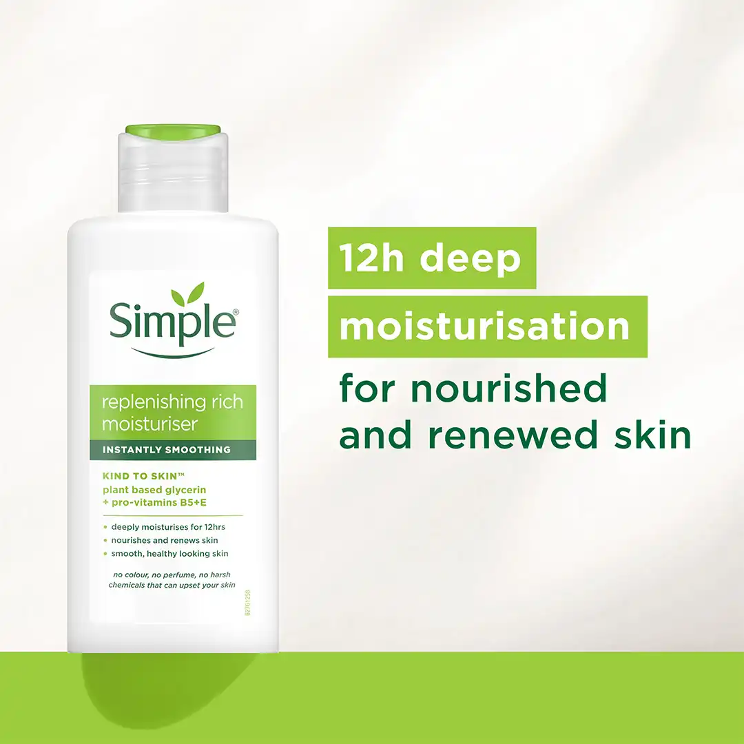rich moisturizer1 Simple Kind to Skin Replenishing Rich Moisturiser | Deep Hydration with Vitamin E & B5 | For Dry & Sensitive Skin – 125ml - Image 2