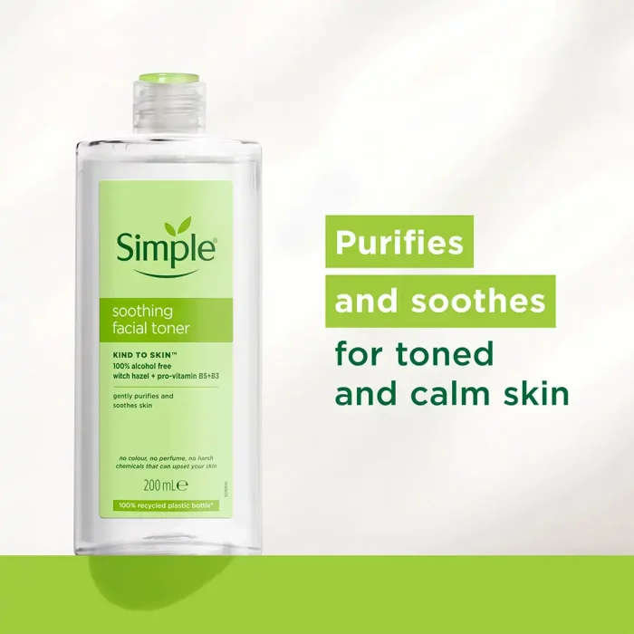 Simple Kind to Skin Soothing Facial Toner | With Witch Hazel, Niacinamide & Pro-Vitamin B5 | Gentle, Alcohol-Free Toner for All Skin Types – 200ml - Image 2